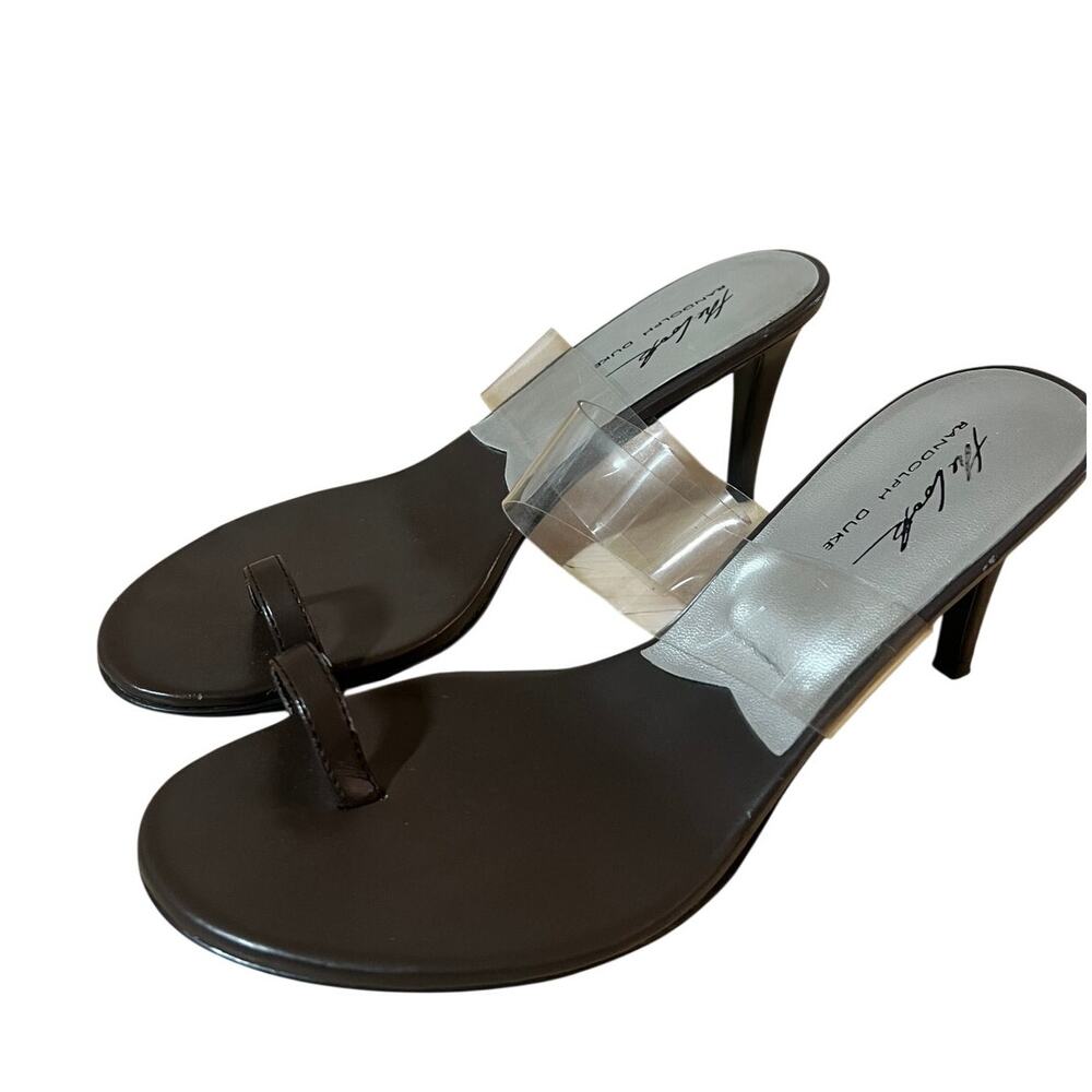 THE LOOK RANDOLPH DUKE Women Brown Clear Strap Toe Ring Heels Size 8 Sandals